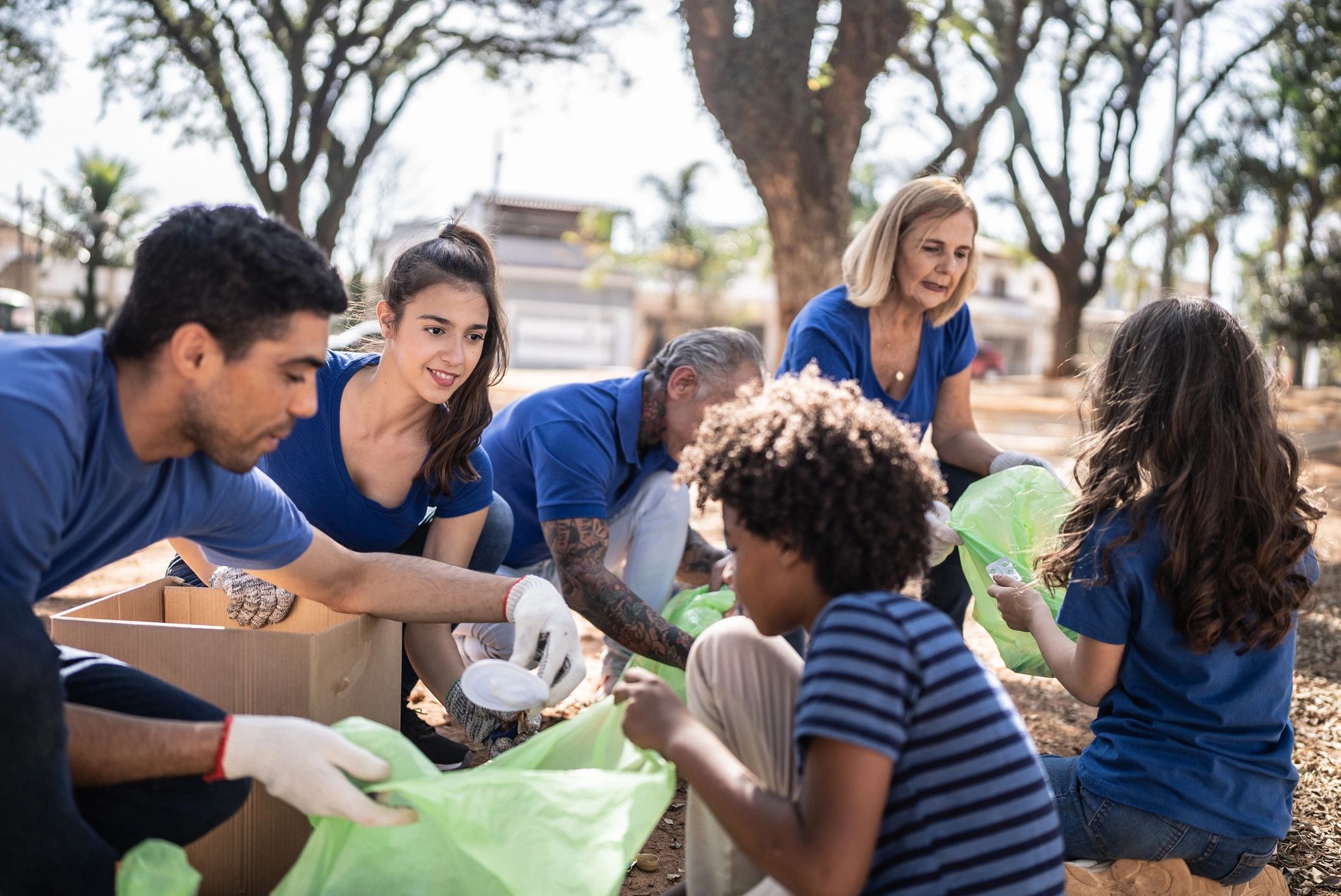 Volunteers cleaning up a public park