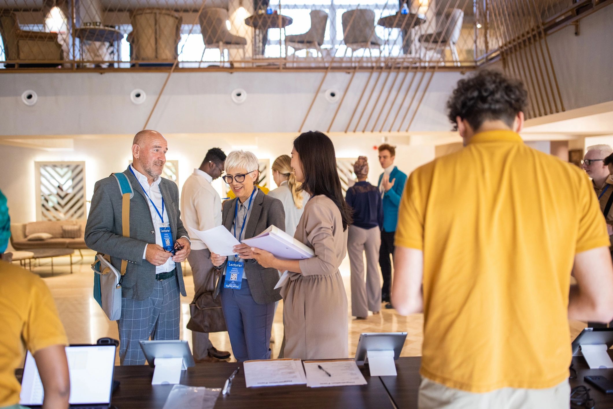 Business conference participants socializing