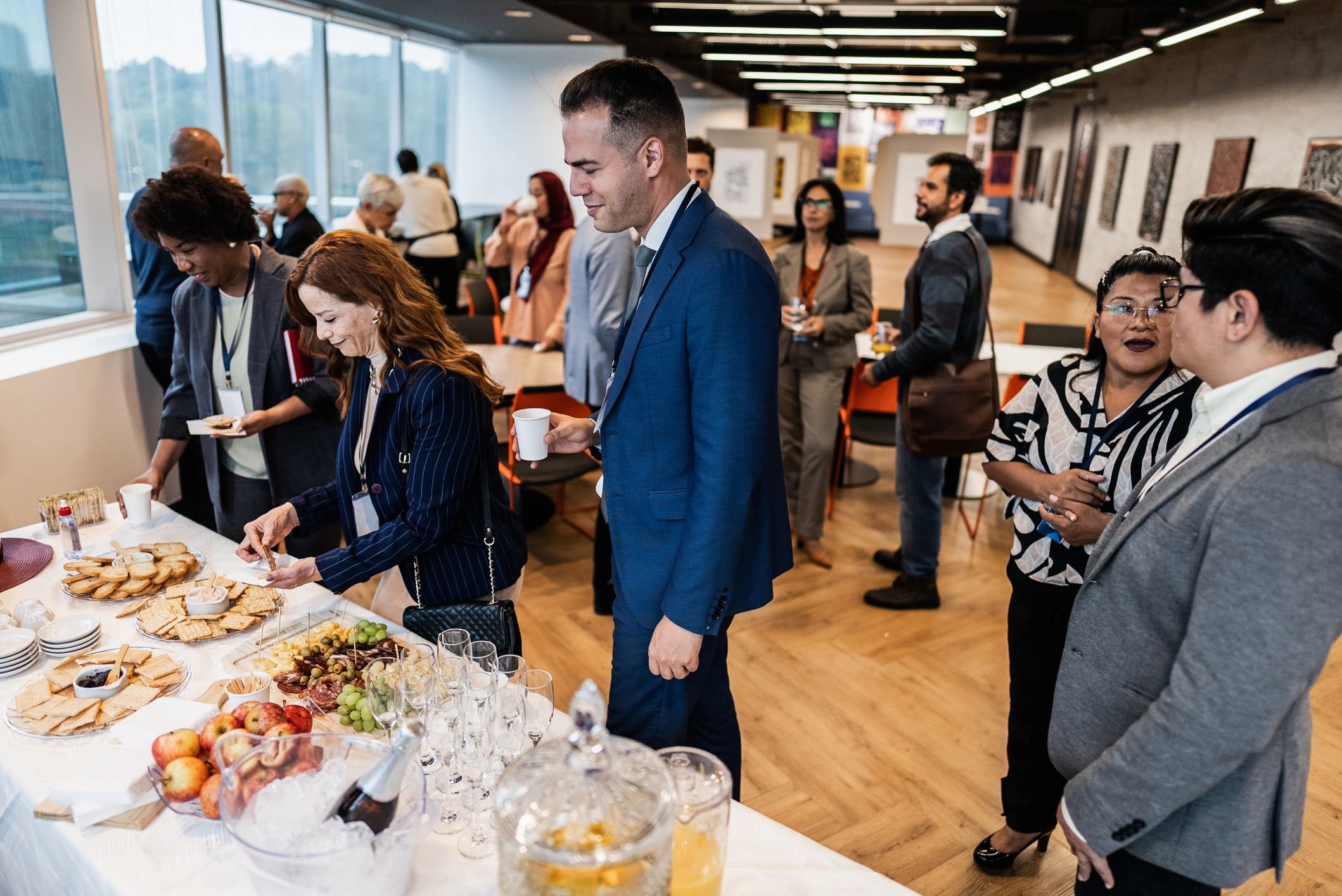 Attendees gathering during a conference break