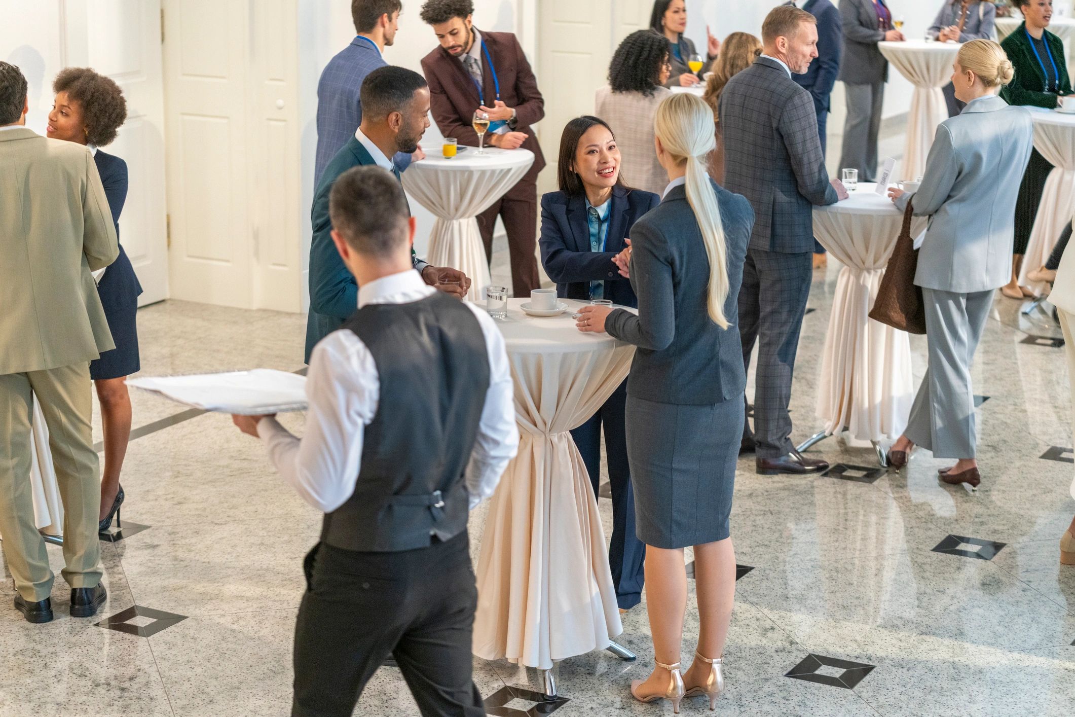 Business professionals networking at a chamber event